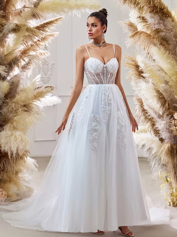 Luxury Sparkly Beaded Wedding Dress – Crystal Embellished A-Line Tulle Princess Bridal Gown