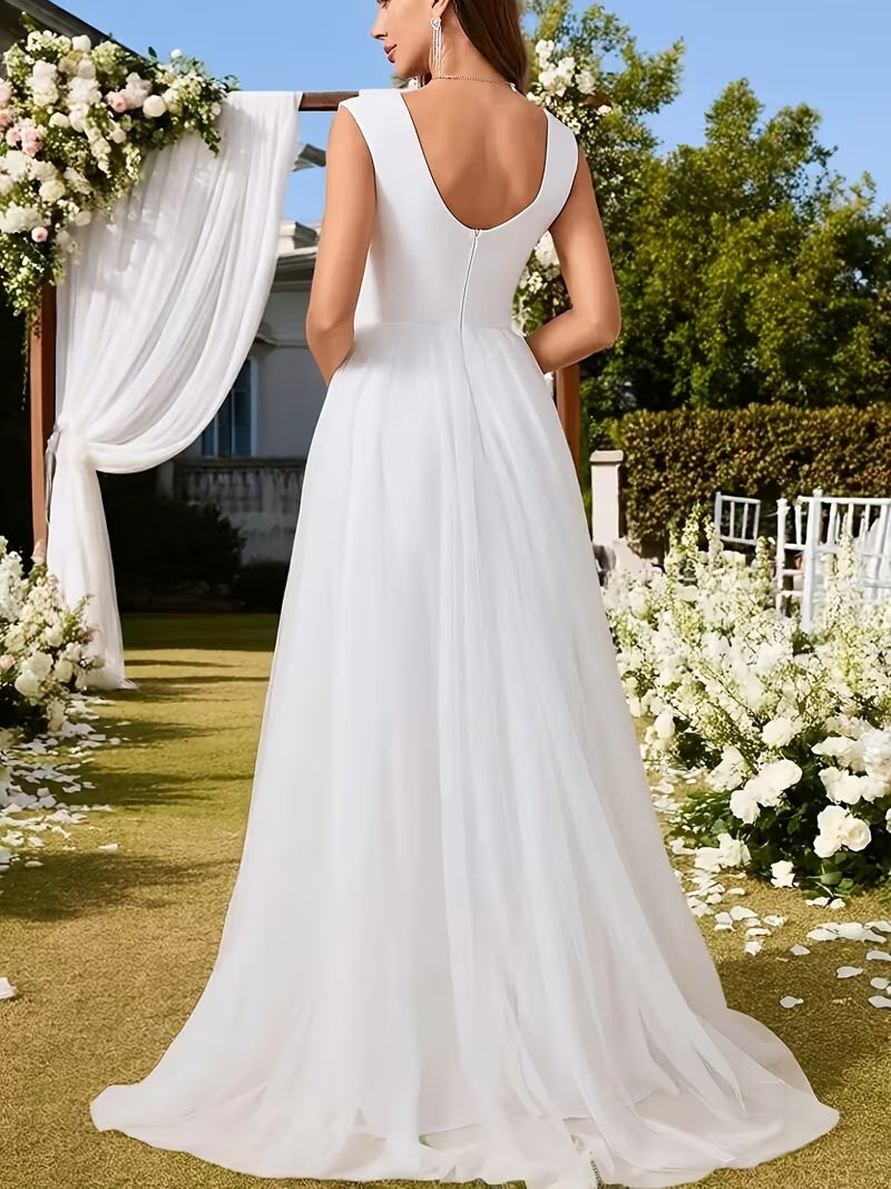 Women's Elegant White Mesh Mermaid Dress – Formal Wedding Evening Party Gown