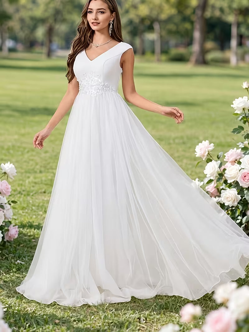 Women's Elegant White Mesh Mermaid Dress – Formal Wedding Evening Party Gown