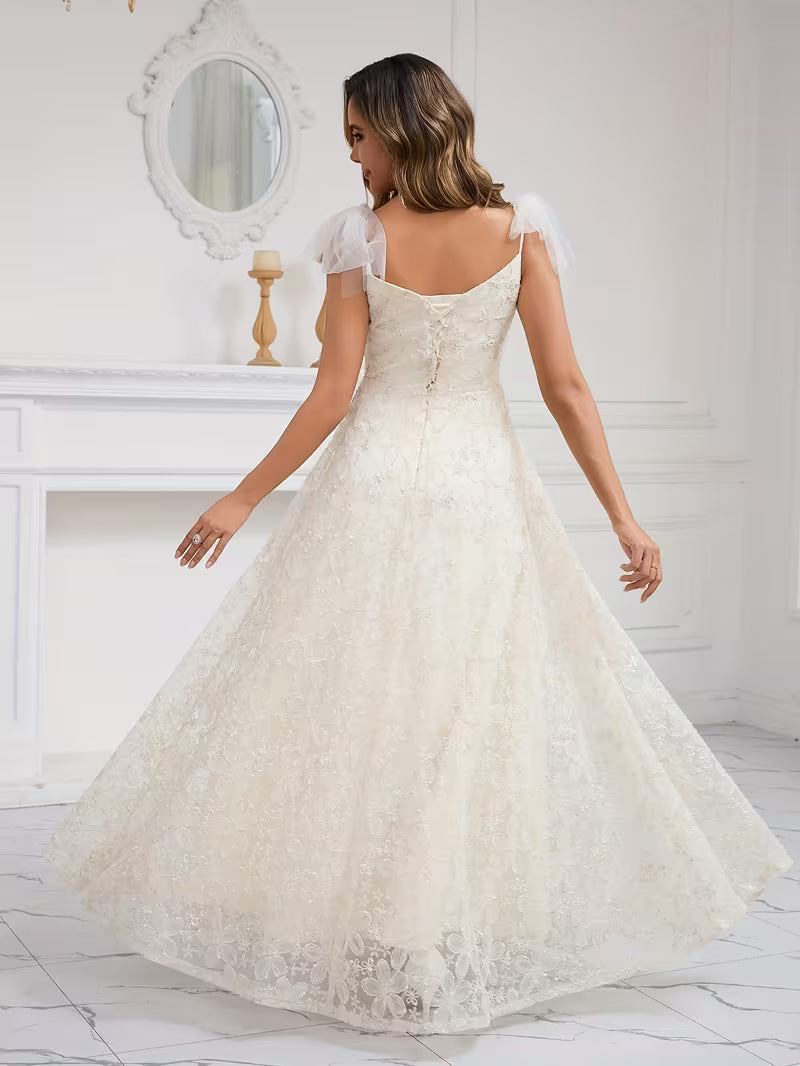 Elegant Women's Sequin Maxi Gown – Spaghetti Strap 3D Floral Mesh Bridal Graduation Dress