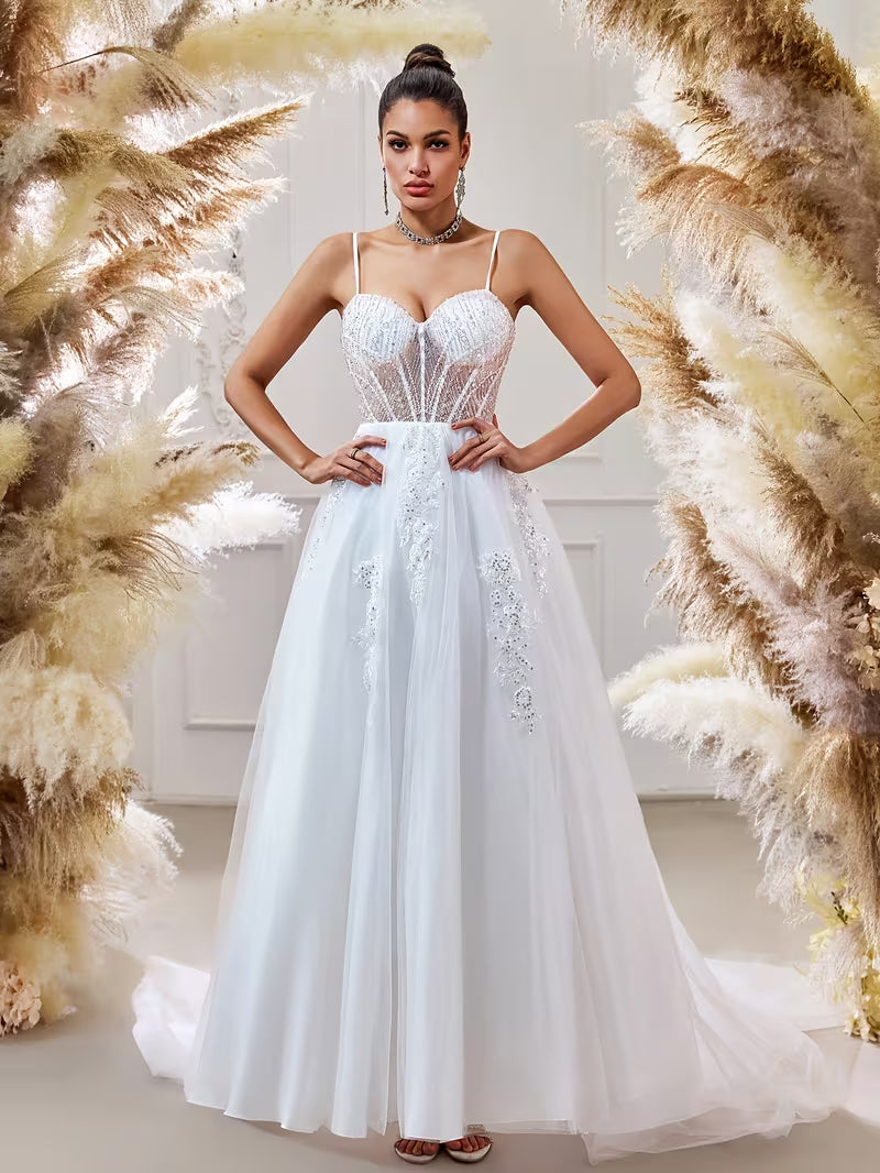 Luxury Sparkly Beaded Wedding Dress – Crystal Embellished A-Line Tulle Princess Bridal Gown