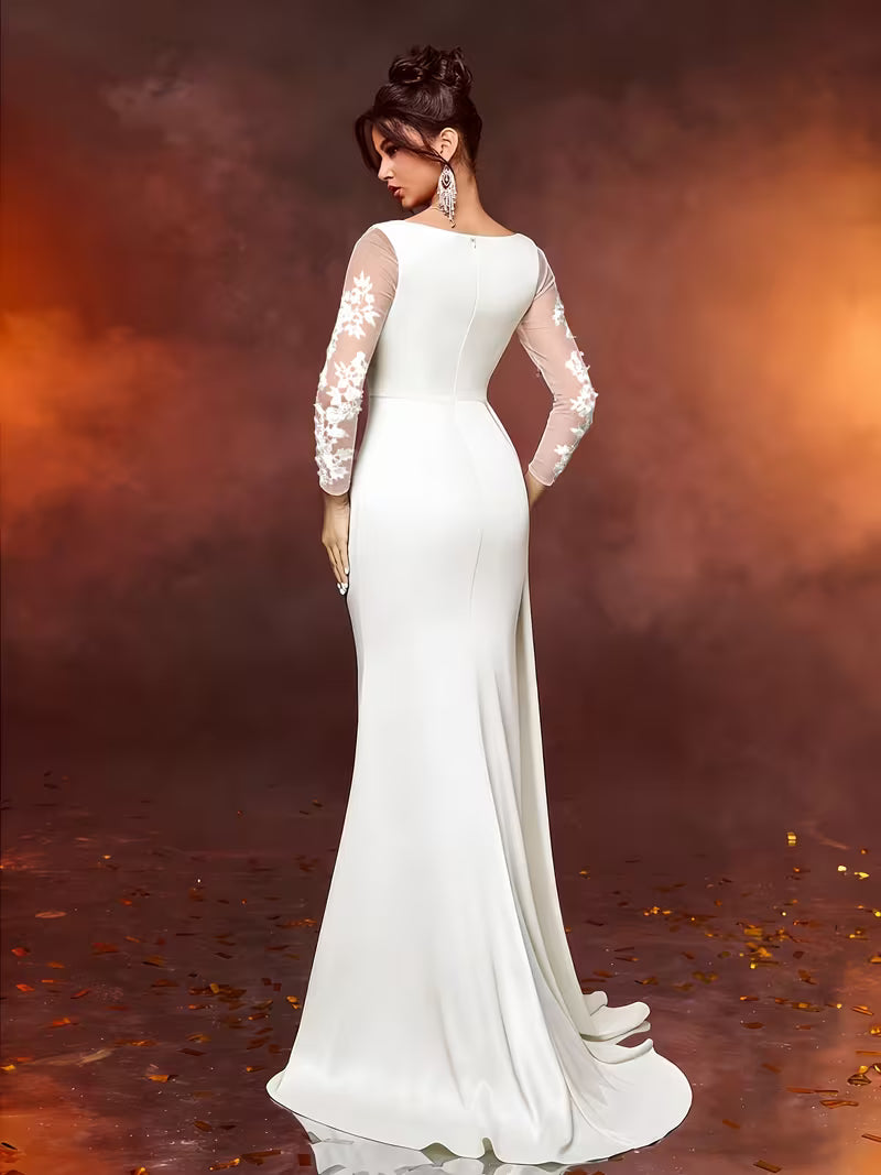 Women's Elegant Lace Long Formal Evening Dress – Slim Waist Prom & Party Gown