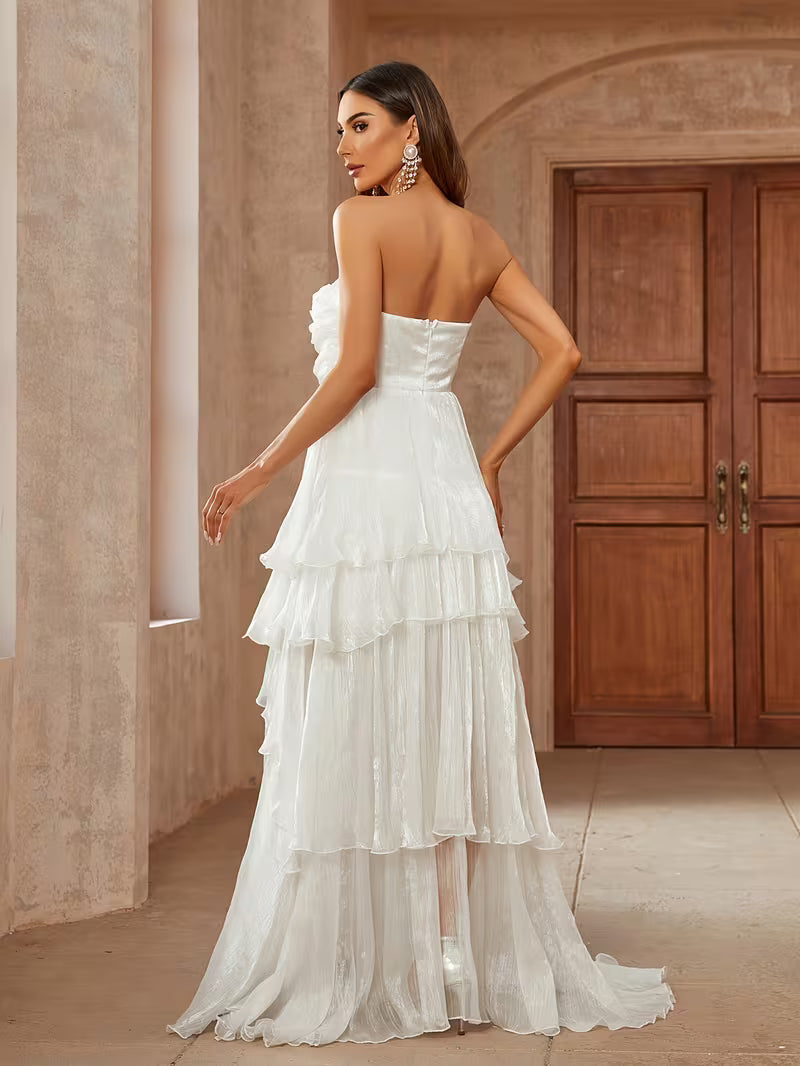 Women's Elegant Strapless Wedding Dress – Pleated Layered Bridal Gown