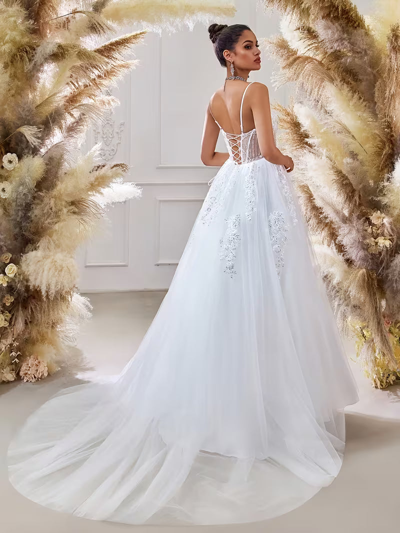 Luxury Sparkly Beaded Wedding Dress – Crystal Embellished A-Line Tulle Princess Bridal Gown